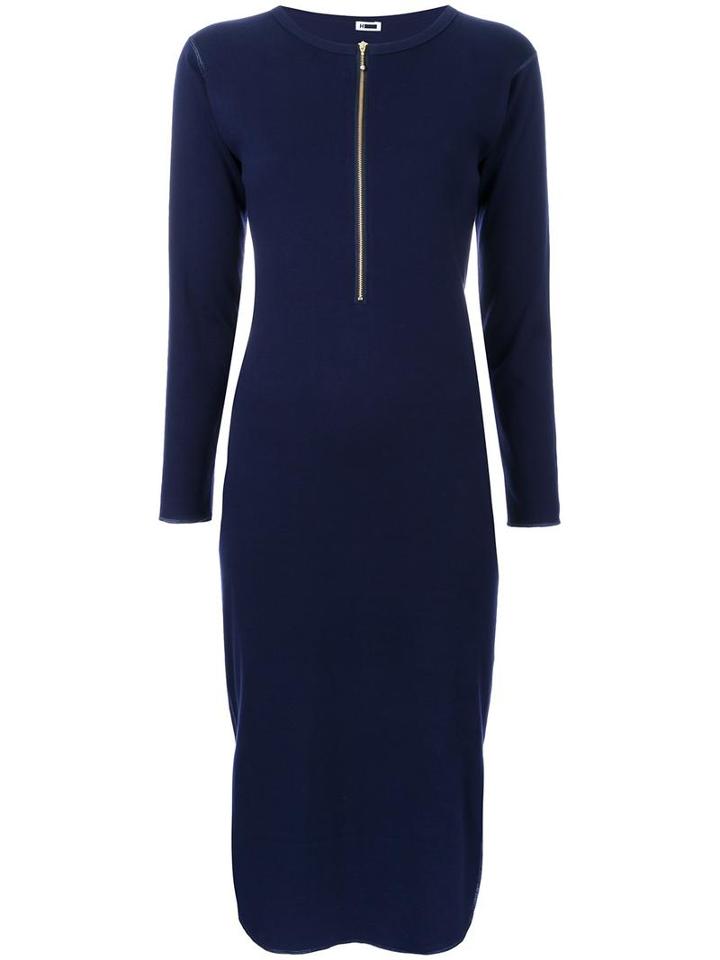 H Beauty & Youth. Front Zipped Long Dress, Women's, Blue, Cotton