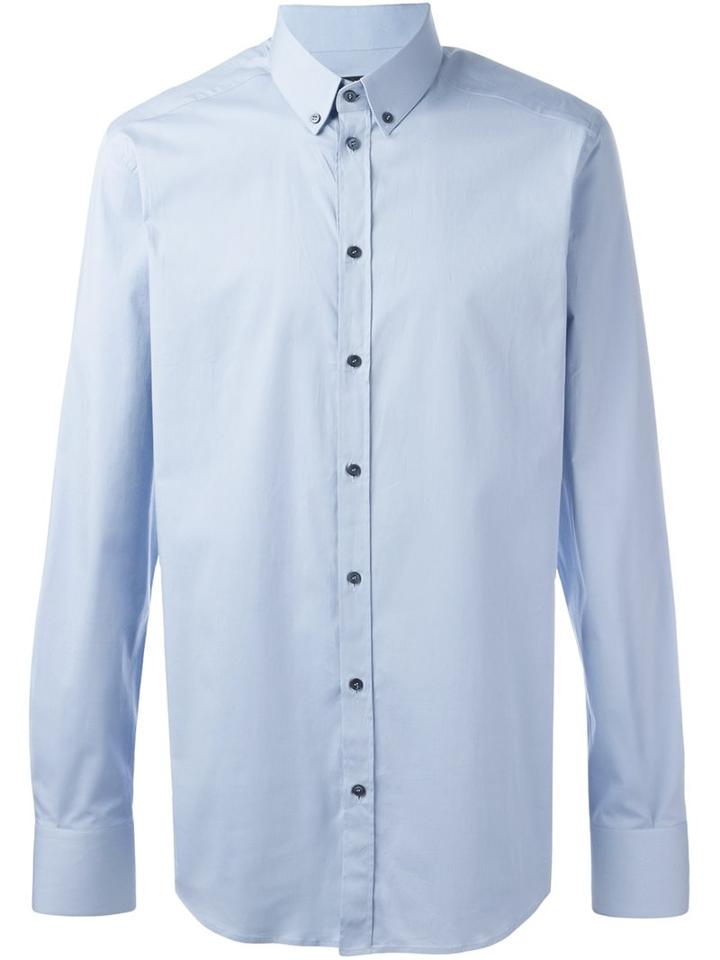 Dolce & Gabbana Button Down Collar Shirt, Men's, Size: 38, Blue, Cotton/spandex/elastane