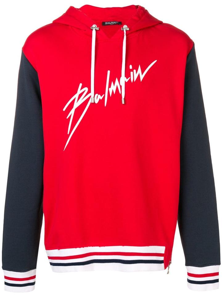 Balmain Signature Logo Hoodie - Red