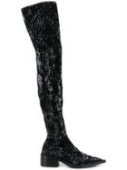 Mm6 Maison Margiela Sequin Over The Knee Boots - Black