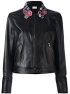 Red Valentino Floral Applique Jacket, Women's, Size: 44, Black, Viscose/lamb Skin
