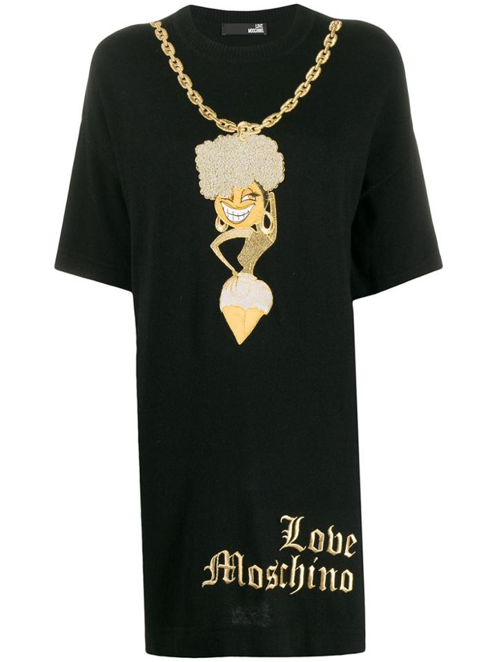 Love Moschino Embroidered Gold-chain Dress - Black