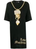 Love Moschino Embroidered Gold-chain Dress - Black