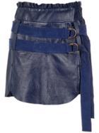 Andrea Bogosian Belted Leather Skirt - Blue