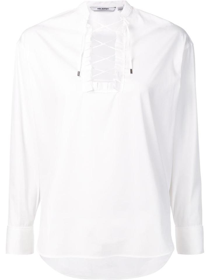 Neil Barrett Lace-up Shirt, Women's, Size: Xs, White, Cotton/polyamide/spandex/elastane