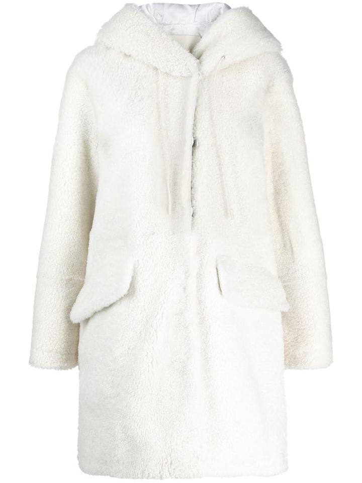 Drome Hooded Shearling Coat - White