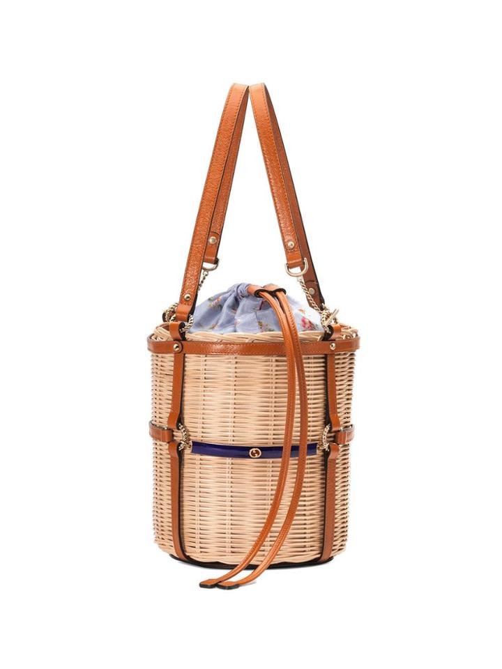 Gucci Wicker Small Bucket Shoulder Bag - Brown