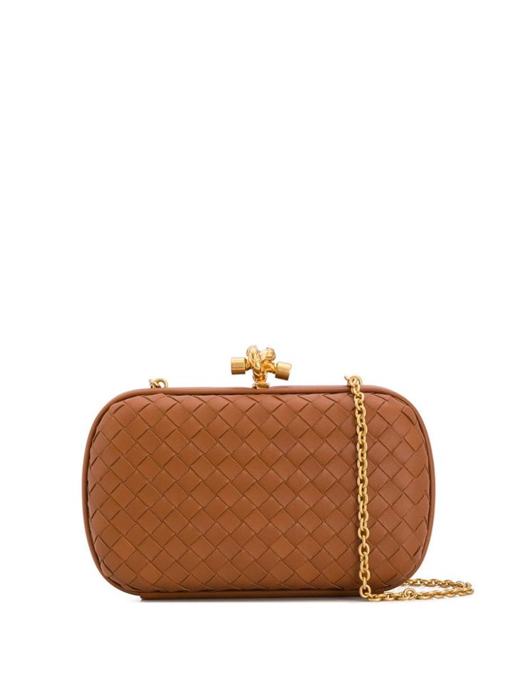 Bottega Veneta Knotted Chain Intrecciato Clutch - Brown