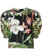 Adam Lippes Orchid Printed Sweatshirt With Puff Sleeve - Black