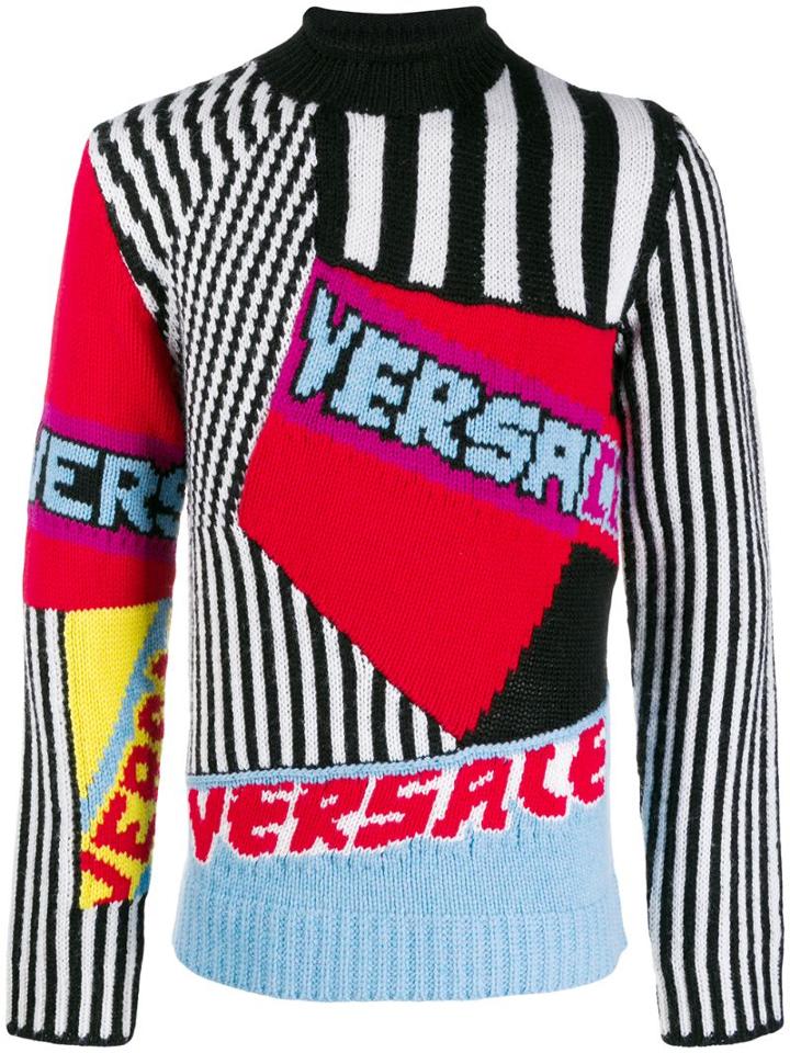 Versace Patchwork Logo Sweater - Red