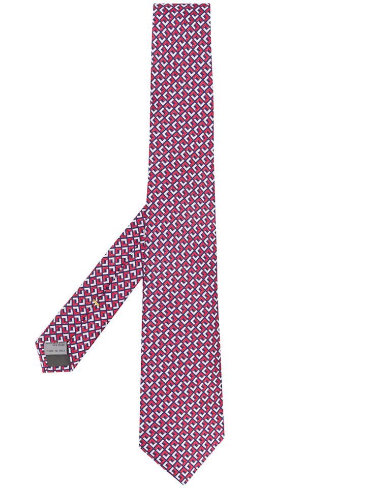 Canali Geometric Pattern Tie - Red