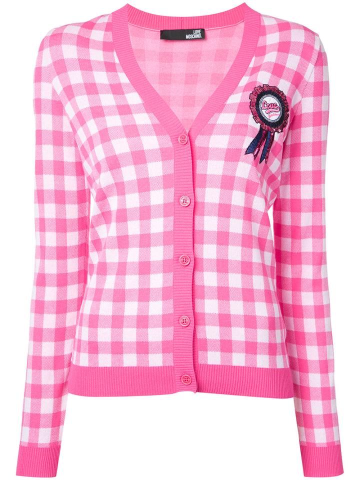 Love Moschino Embellished Gingham Cardigan, Women's, Size: 46, Pink/purple, Polyester/viscose