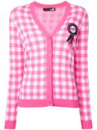 Love Moschino Embellished Gingham Cardigan, Women's, Size: 46, Pink/purple, Polyester/viscose