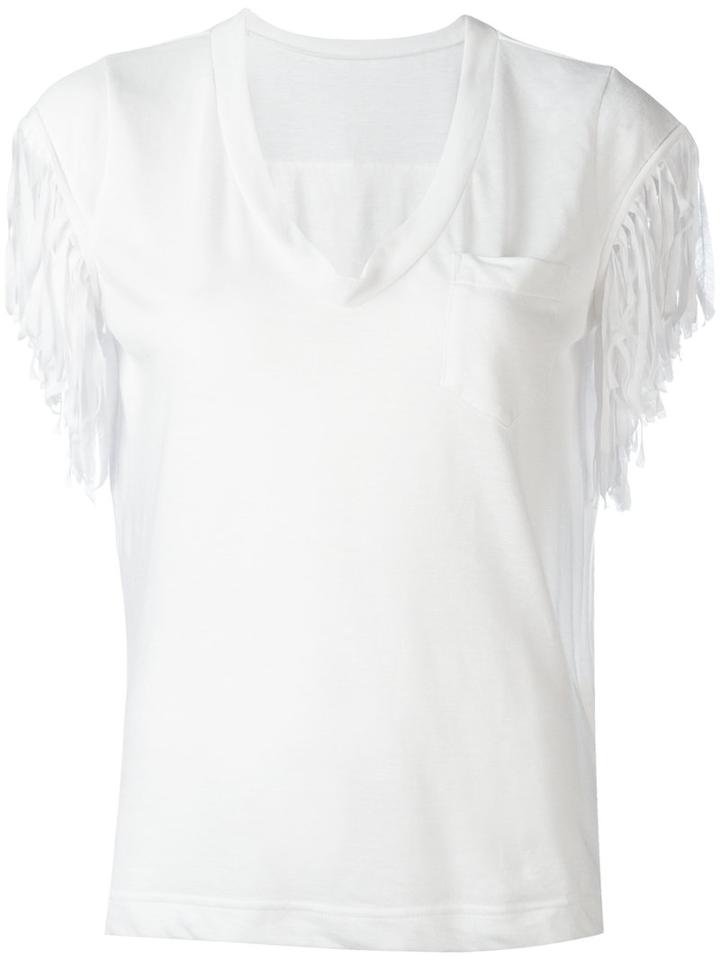 Sacai - Fringed T-shirt - Women - Linen/flax/polyester - 2, White, Linen/flax/polyester