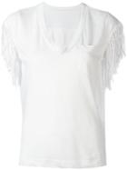 Sacai - Fringed T-shirt - Women - Linen/flax/polyester - 2, White, Linen/flax/polyester