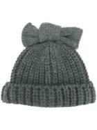 Federica Moretti Bow Detail Knitted Hat, Women's, Grey, Acrylic/virgin Wool