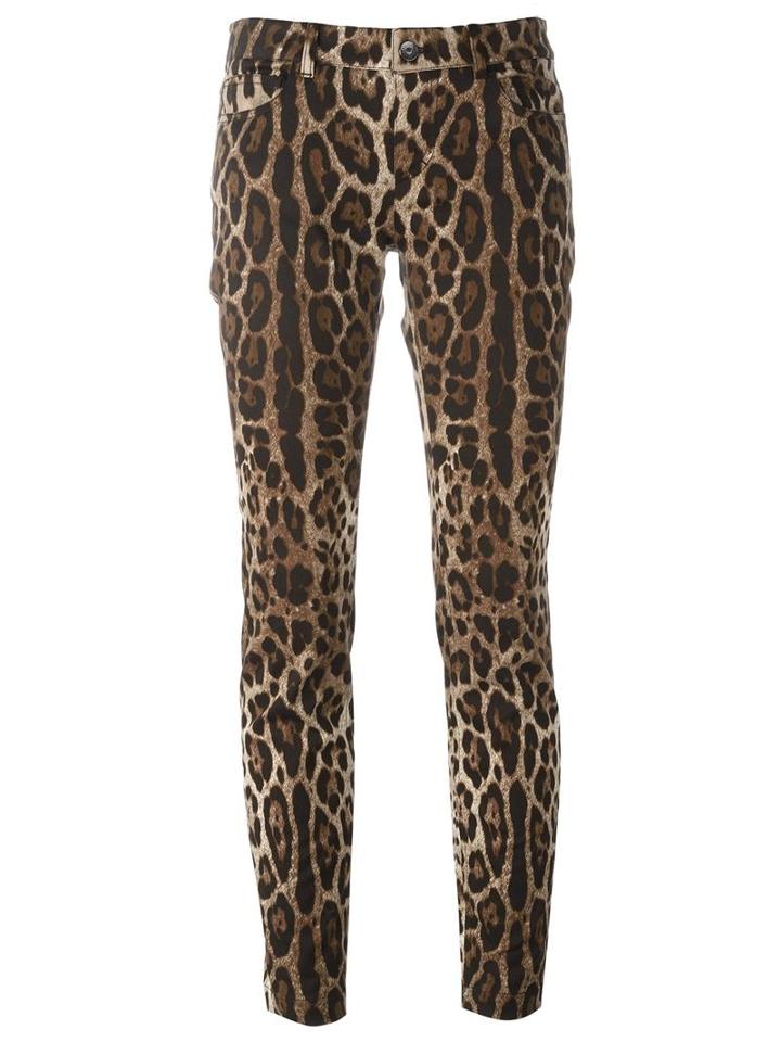 Dolce & Gabbana Leopard Print Trousers, Women's, Size: 38, Brown, Cotton/spandex/elastane