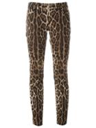 Dolce & Gabbana Leopard Print Trousers, Women's, Size: 38, Brown, Cotton/spandex/elastane