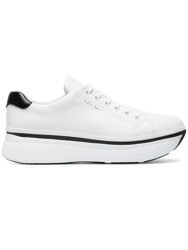 Prada White 55 Leather Flatform Sneakers