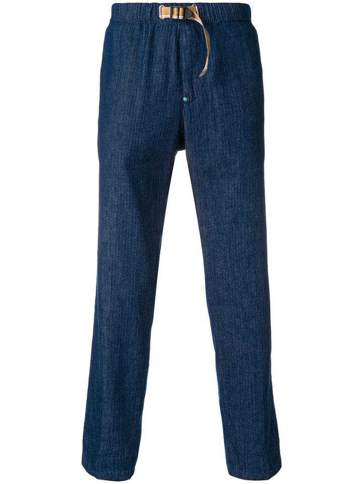 White Sand Elasticated Waist Belted Trousers - Blue