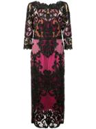 Marchesa Notte 3/4 Sleeve Colour Block Dress - Pink & Purple