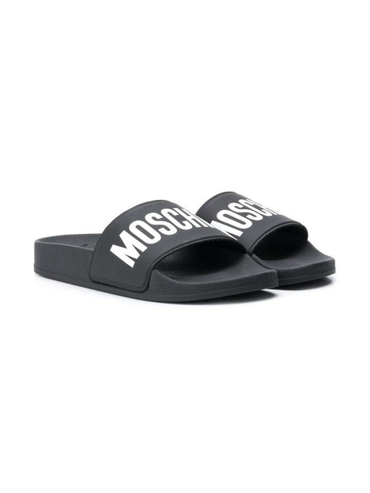 Moschino Kids Teen Logo Print Slides - Black
