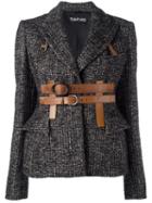 Tom Ford Belted Fitted Jacket, Women's, Size: 38, Black, Calf Leather/virgin Wool/polyamide/silk