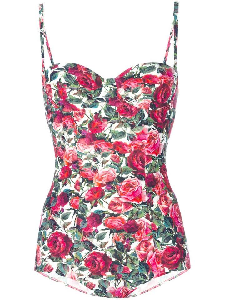 Dolce & Gabbana Rose Print Swimsuit, Women's, Size: 1, Red, Polyamide/spandex/elastane/nylon