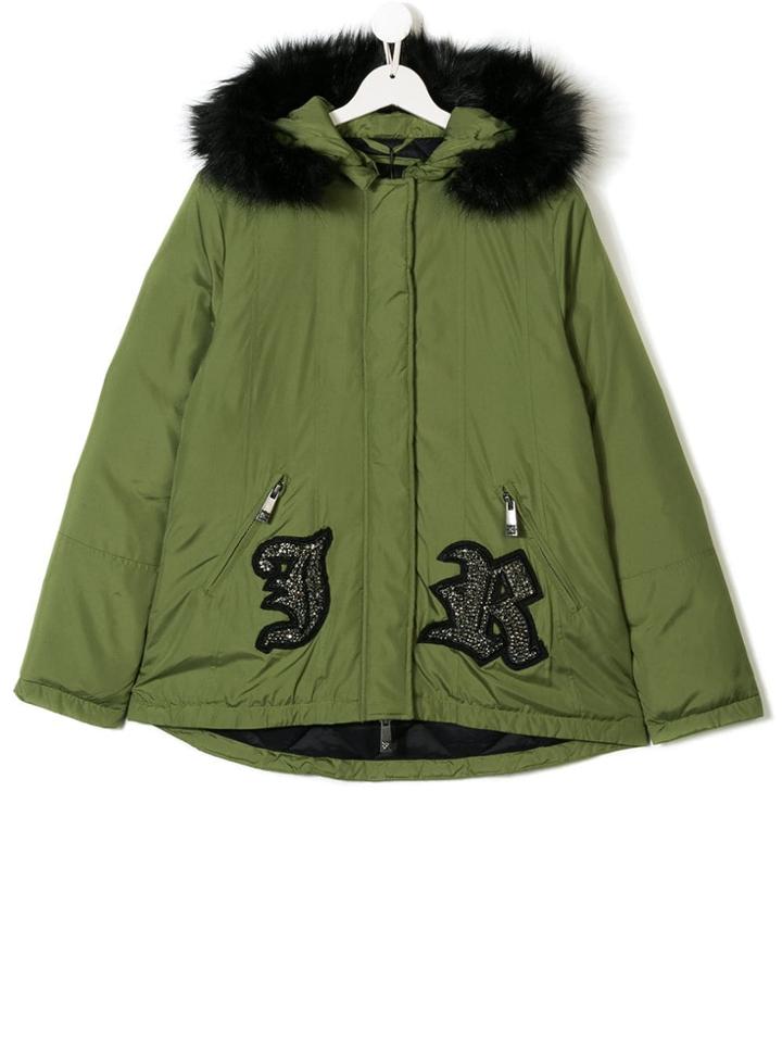 John Richmond Junior Teen Hooded Parka Coat - Green