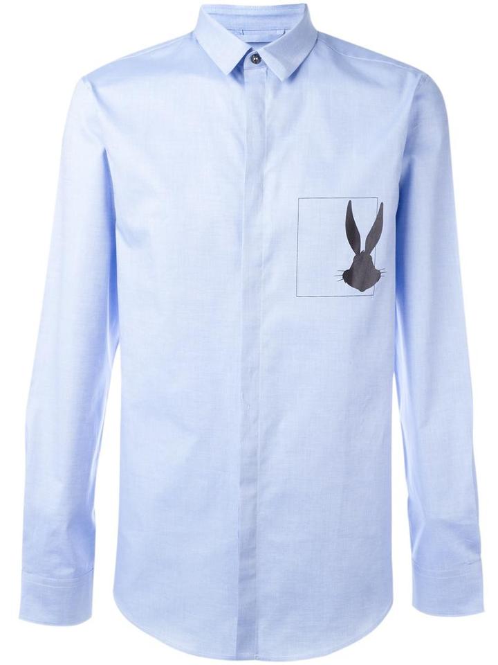 Iceberg Bunny Print Shirt, Men's, Size: Large, Blue, Cotton