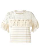 See By Chloé Fringed T-shirt, Women's, Size: Medium, Nude/neutrals, Cotton
