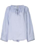 Teija Striped Oversized Bow Detail Shirt - Blue