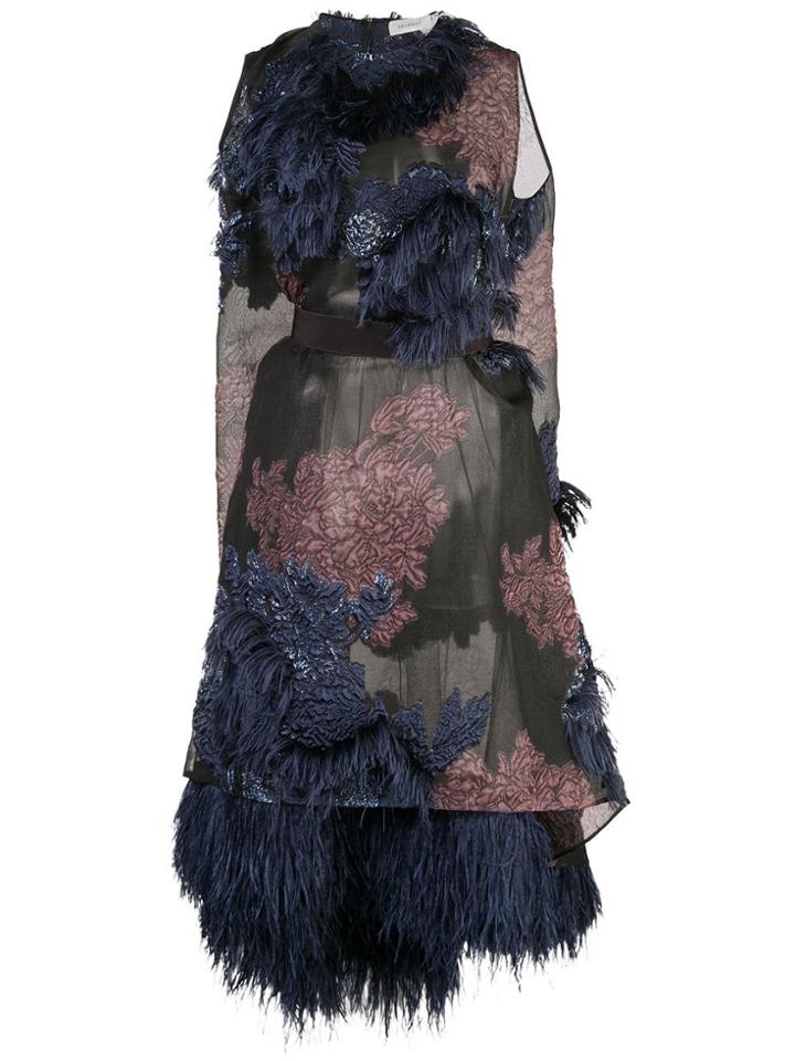 Delpozo Feathered Hem Dress - Black