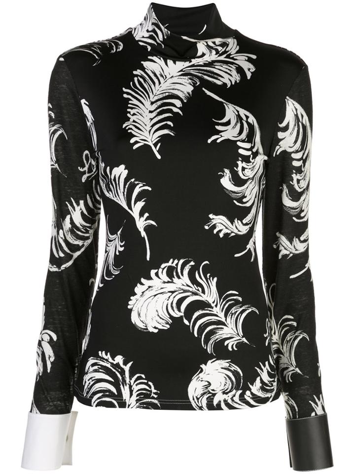 Loewe Feather Print Turtle Neck Top - Black