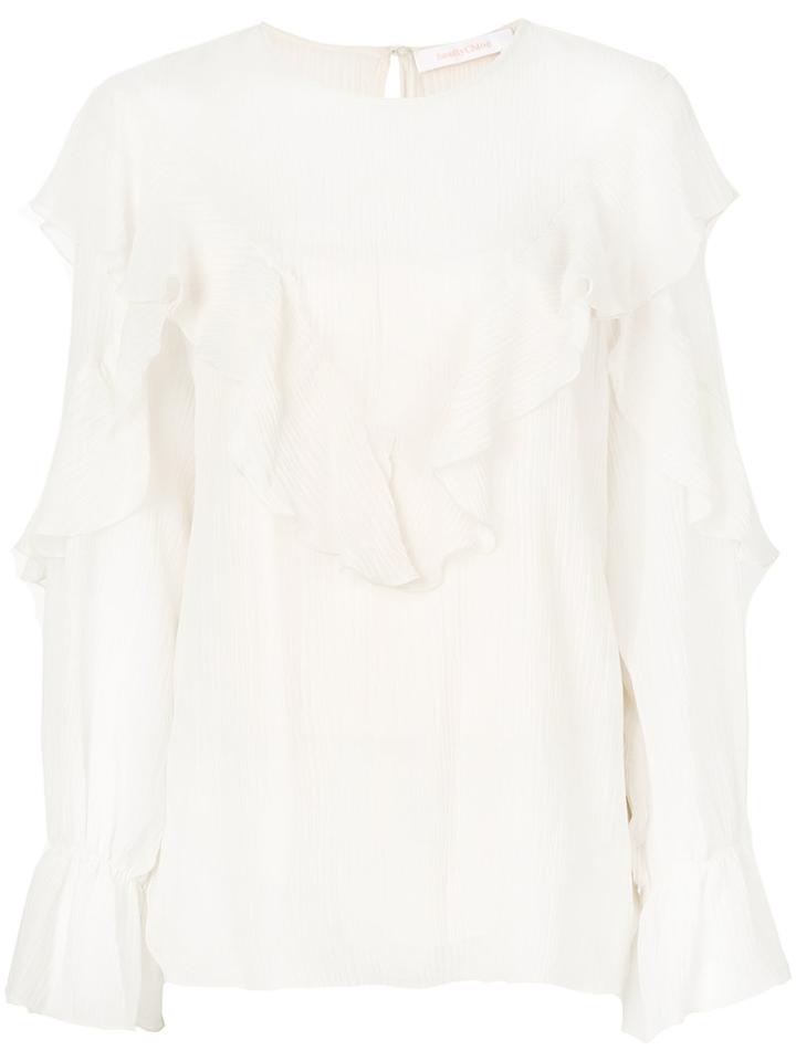 See By Chloé - Ruffle Bell Sleeved Blouse - Women - Silk/cotton - 38, Nude/neutrals, Silk/cotton