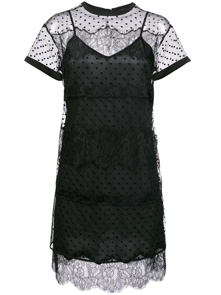 Twin-set Sheer Ruffle Shift Mini Dress - Black