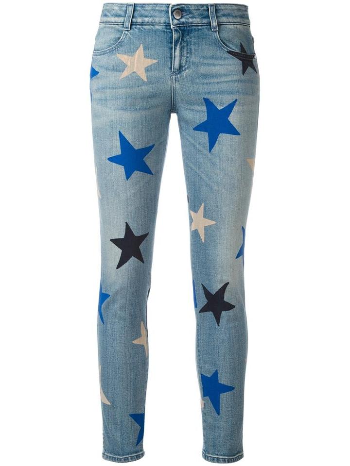 Stella Mccartney Star Print Cropped Jeans, Women's, Size: 27, Blue, Cotton/spandex/elastane