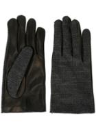 Lanvin Check Print Gloves, Men's, Size: 19, Black, Silk/leather/wool