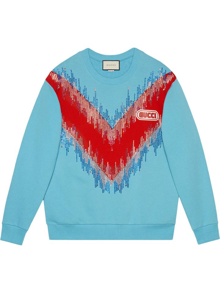 Gucci Bead Embroidered Cotton Sweatshirt - Blue