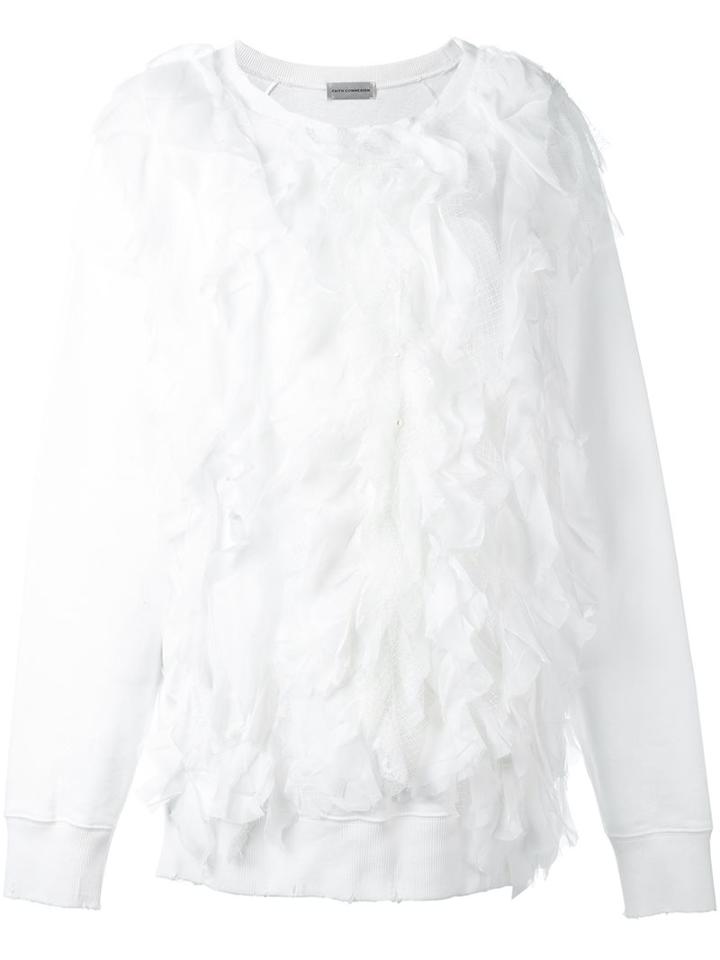 Faith Connexion Sheer Ruffle Detailing T-shirt, Women's, Size: Medium, White, Cotton/silk