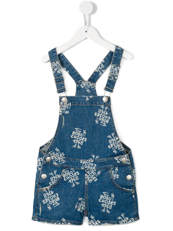 Bobo Choses Logo Print Denim Dungarees, Size: 9 Yrs, Blue