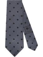 Gucci Silk Tie With Bees And Stars - Grey