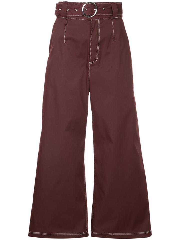 G.v.g.v. Contrast Stitch Palazzo Denim Trousers - Red