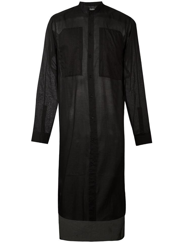 Balmain Long Shirt, Men's, Size: 40, Black, Cotton