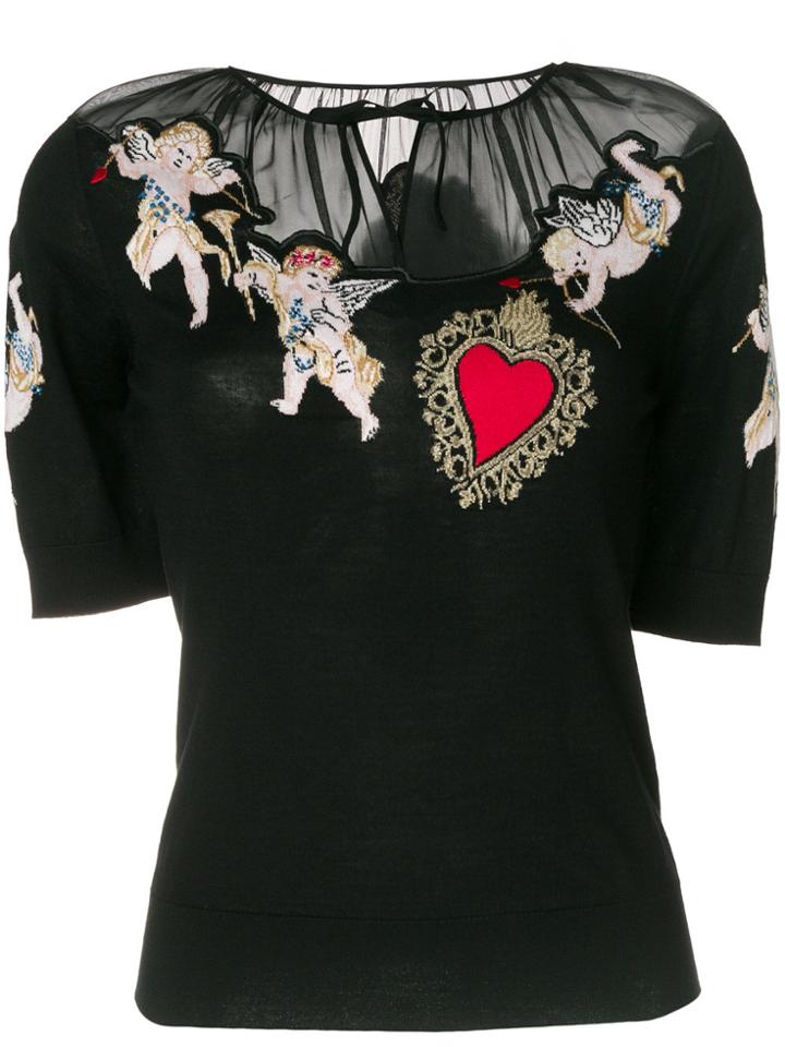 Dolce & Gabbana Sacred Heart Cherub Top - Black