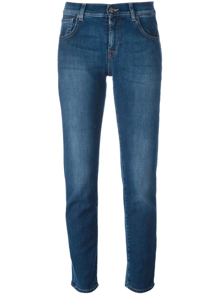 7 For All Mankind Straight Leg Jeans, Women's, Size: 27, Blue, Cotton/polyester/spandex/elastane