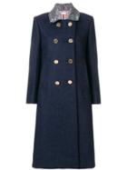 Thom Browne Fur Top Collar Wool Overcoat - Blue