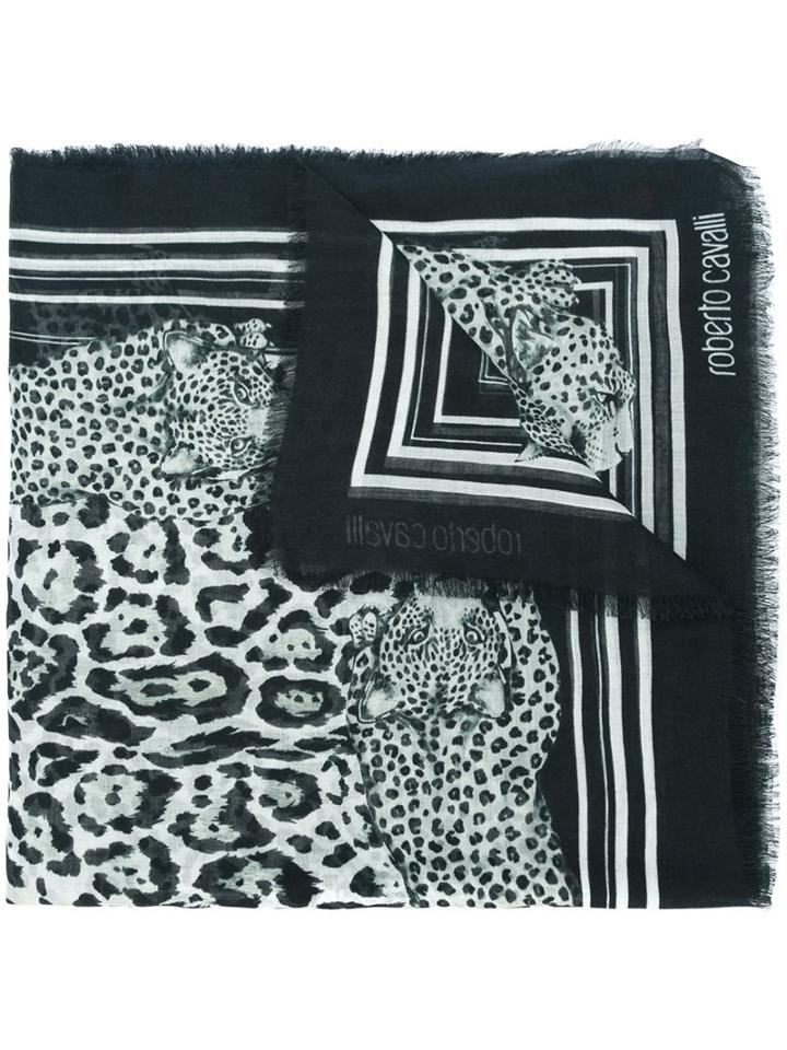 Roberto Cavalli Leopard Print Scarf, Women's, White, Cotton/modal