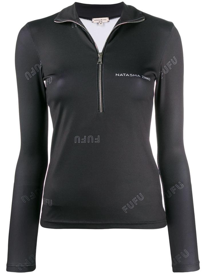 Natasha Zinko Zip Front Logo Top - Black