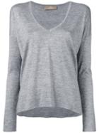 Cruciani - Slit Sides V-neck Jumper - Women - Silk/cashmere - 46, Grey, Silk/cashmere